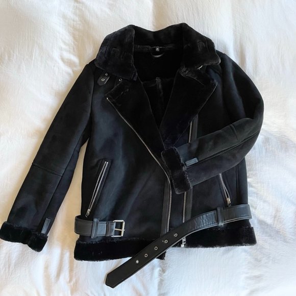 Topshop Jackets & Blazers - Topshop Faux Shearling Biker Jacket